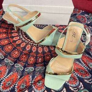 Midnight Velvet Gold & Mint Green Strappy Heeled Sandals Size 42 US Women's 11